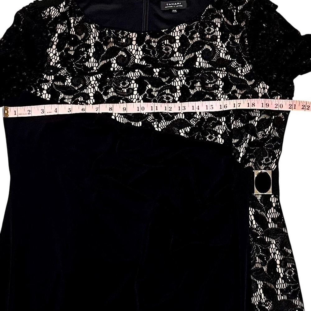 Tahari ASL Black Lace Cocktail Dress with Side Ruching Plus Size 14W - Picture 11 of 12